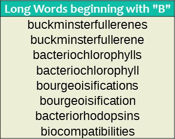 Words that Start with B